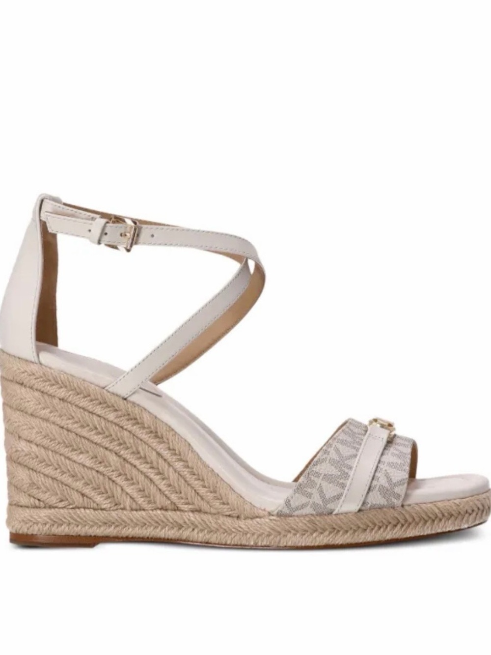 Michael Kors Cream and Gold Logo Ankle-Strap Sandals